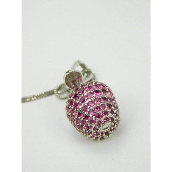 Sterling Silver OTC Pink Pave Ruby Bitten Apple Pendant Necklace on 18" Chain - Picture 4 of 6
